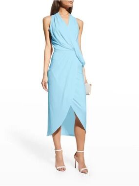 Ramy Brook Sky-Blue Halter Wrap Midi Dress